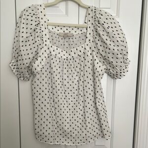 LOFT White Puff Sleeve Ruffled Blouse